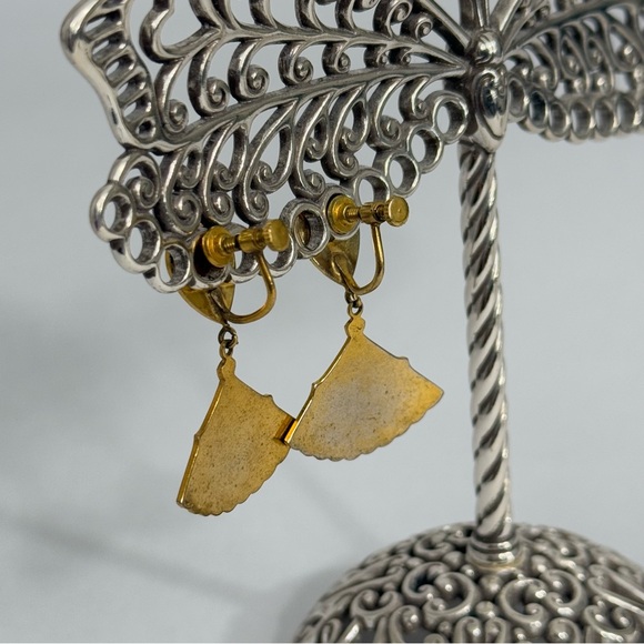 Vintage 1960s Spain Damascene Fan Link Bracelet and Screwback Earrings Set - Picture 4 of 12